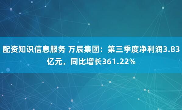 配资知识信息服务 万辰集团：第三季度净利润3.83亿元，同比增长361.22%